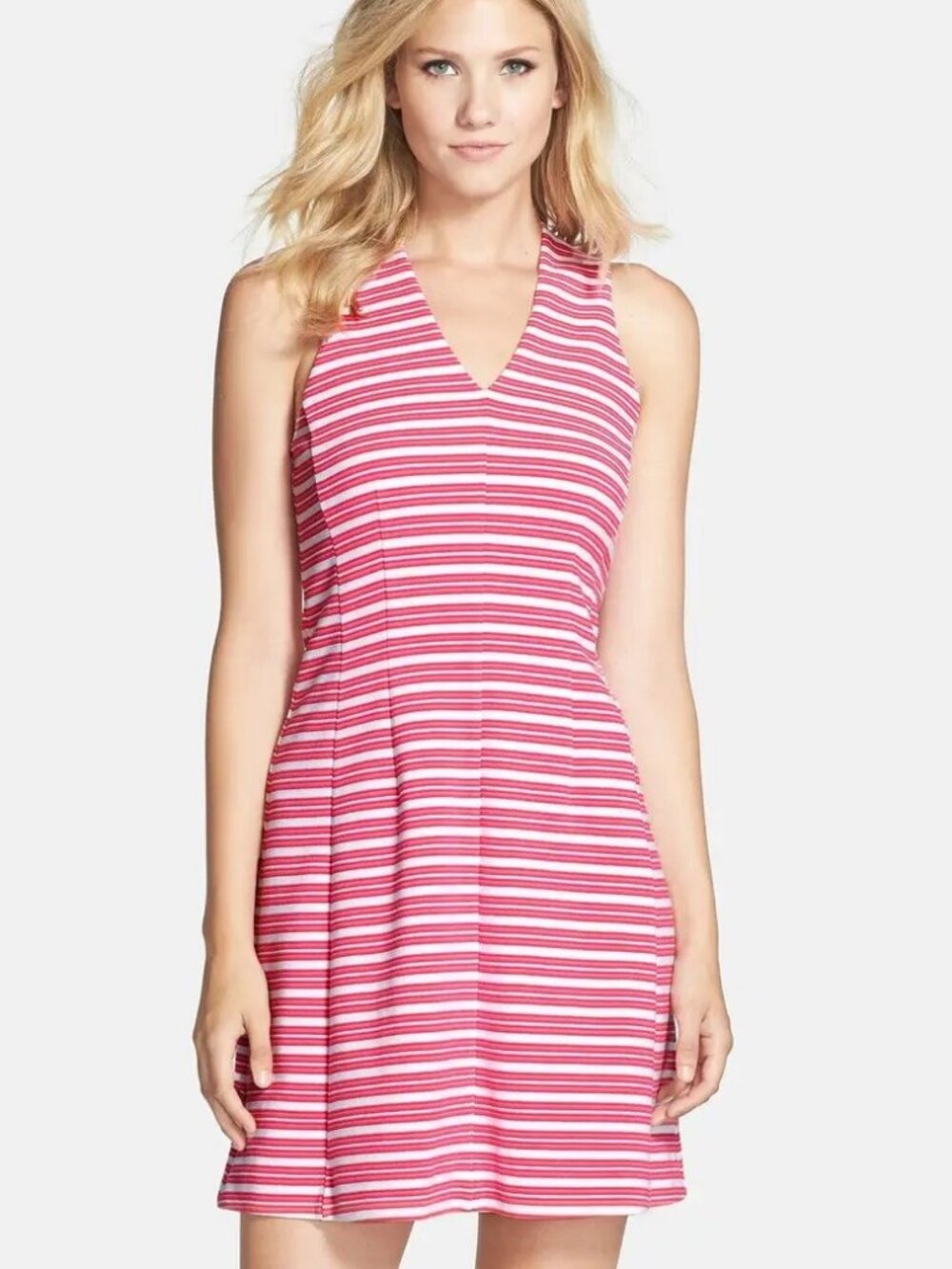 Lilly Pulitzer Brianna V-Neck Knit Dress in Capri Pink Ottoman Stripe Size XS